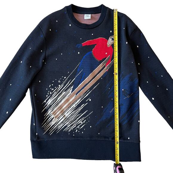 ZARA Men's Ski Sweater Medium Knit Navy Blue Polka Dot Streetwear 4087/401 - Picture 10 of 13